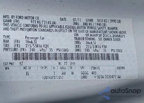 2012 Ford Focus Se из США, поврежденный, VIN 1FAHP3F23CL206821